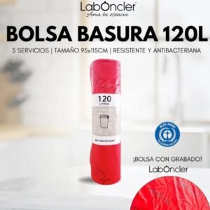 BOLSA DE BASURA 120L | 5 SERVICIOS | 95X115CM | RESISTENTE Y ANTIBACTERIANA