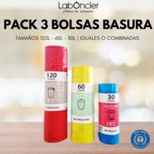 PACK 3 BOLSAS DE BASURA | TAMAÑOS 120L 60L 30L | ANTIBACTERIANAS Y ULTRARESISTENTES