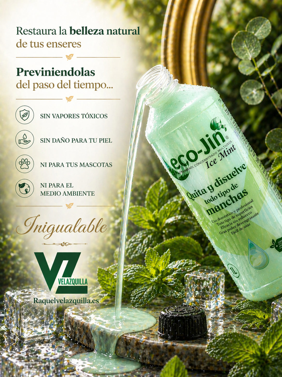 Eco-Jin Ice Mint 1 Litro – Limpiador Multiusos Concentrado Ecológico Desengrasante Aroma Menta - Imagen 2